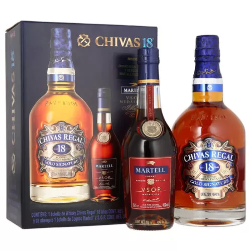 WHISKY CHIVAS REGAL 18 AÑOS 750 ml. + MARTELL VSOP 350 ml.