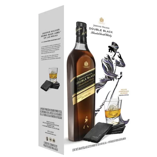 WHISKY JOHNNIE WALKER DOUBLE BLACK + 4 PORTAVASOS