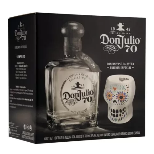 TEQUILA DON JULIO 70 AÑEJO CRISTALINO 700 ml. + VASO CALAVERA