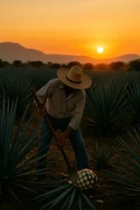 Campos de agave azul en Jalisco, cosecha para tequila