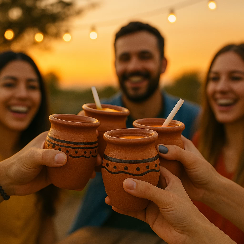 Brindis con cantaritos de tequila en reunión