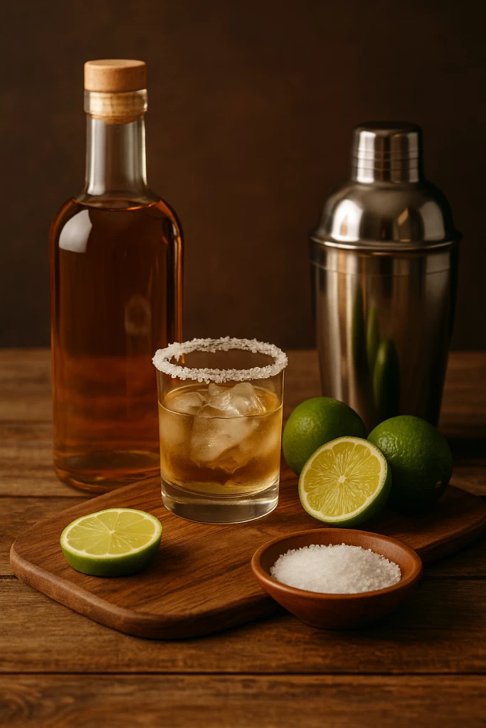 Copa de tequila margarita clásica con sal y limón