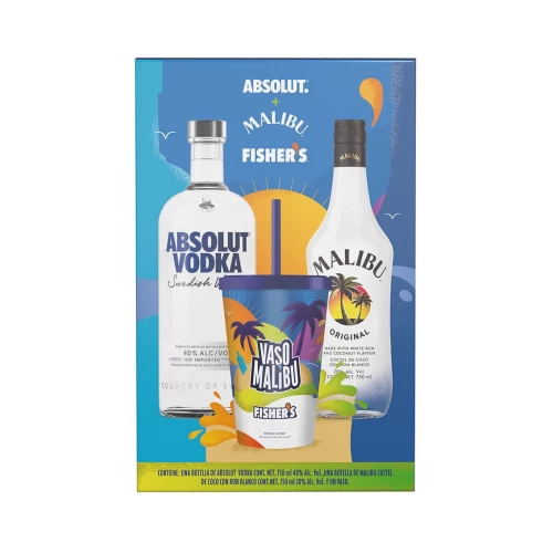 Vodka Absolut Mandrin 750 ml. + Ron Malibu 750 ml. + Vaso