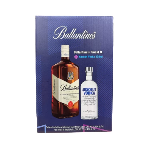 Whisky Ballantines Finest 1000 ml. + Vodka Absolut Azul 375 ml. 3 Whisky Ballantines Finest 1000 ml. + Vodka Absolut Azul 375 ml.